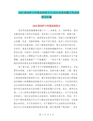 2024急诊护士年度总结范文与2024总务后勤工作总结范文汇编