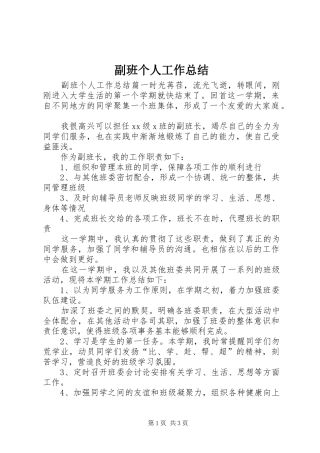 副班个人工作总结