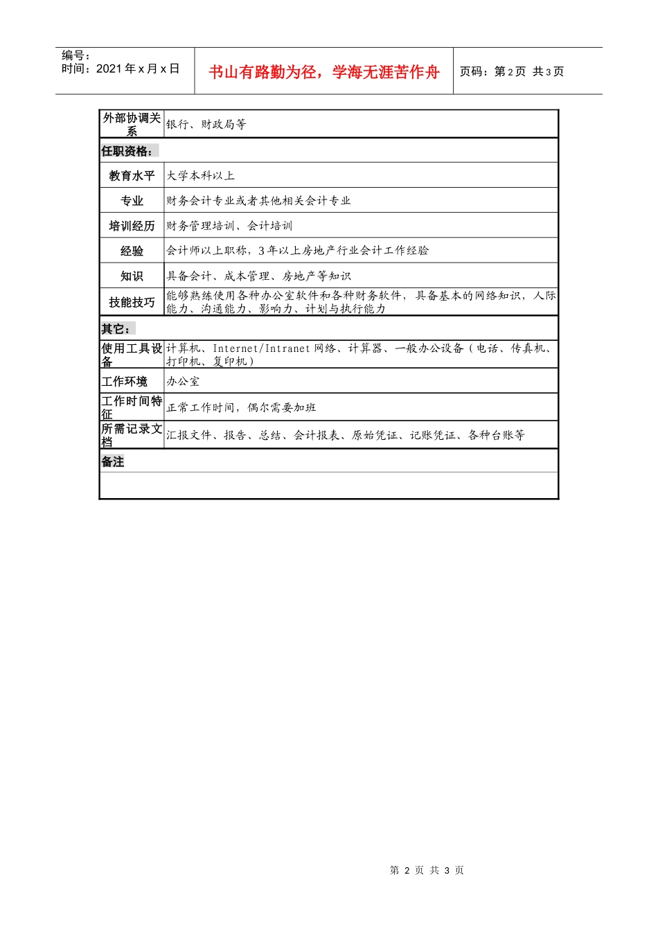 某地产企业会计岗位说明书及KPI指标_第2页