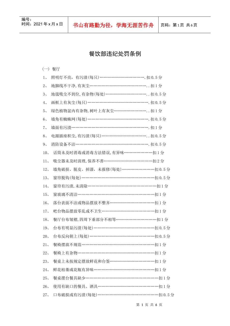 餐饮部违纪处罚条例_第1页