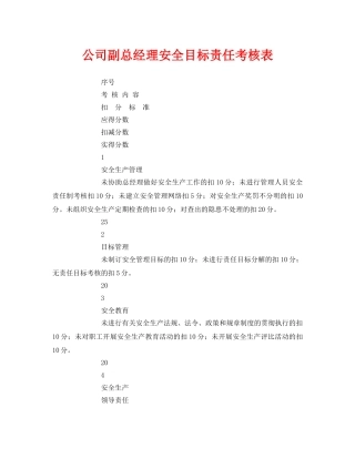 《安全管理资料》之公司副总经理安全目标责任考核表 