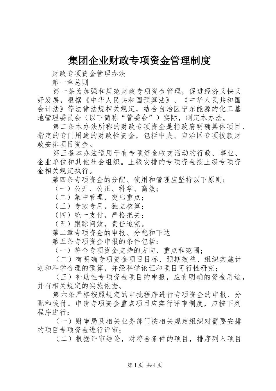 集团企业财政专项资金管理规章制度  (2)_第1页