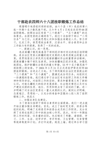 干部赴农四师六十八团挂职锻炼工作总结