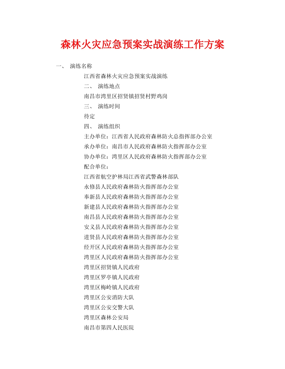 《安全管理应急预案》之森林火灾应急预案实战演练工作方案 _第1页