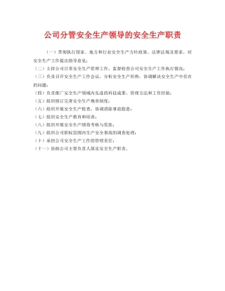 《安全管理制度》之公司分管安全生产领导的安全生产职责 