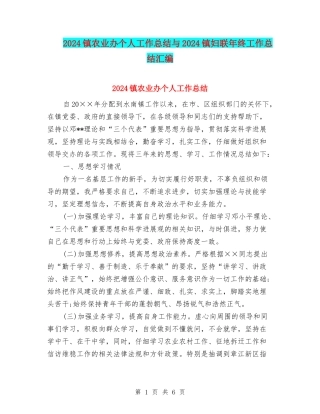 2024镇农业办个人工作总结与2024镇妇联年终工作总结汇编