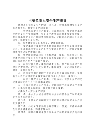 主要负责人安全生产职责要求