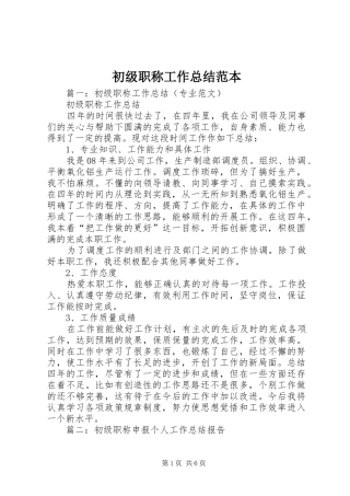 初级职称工作总结范本