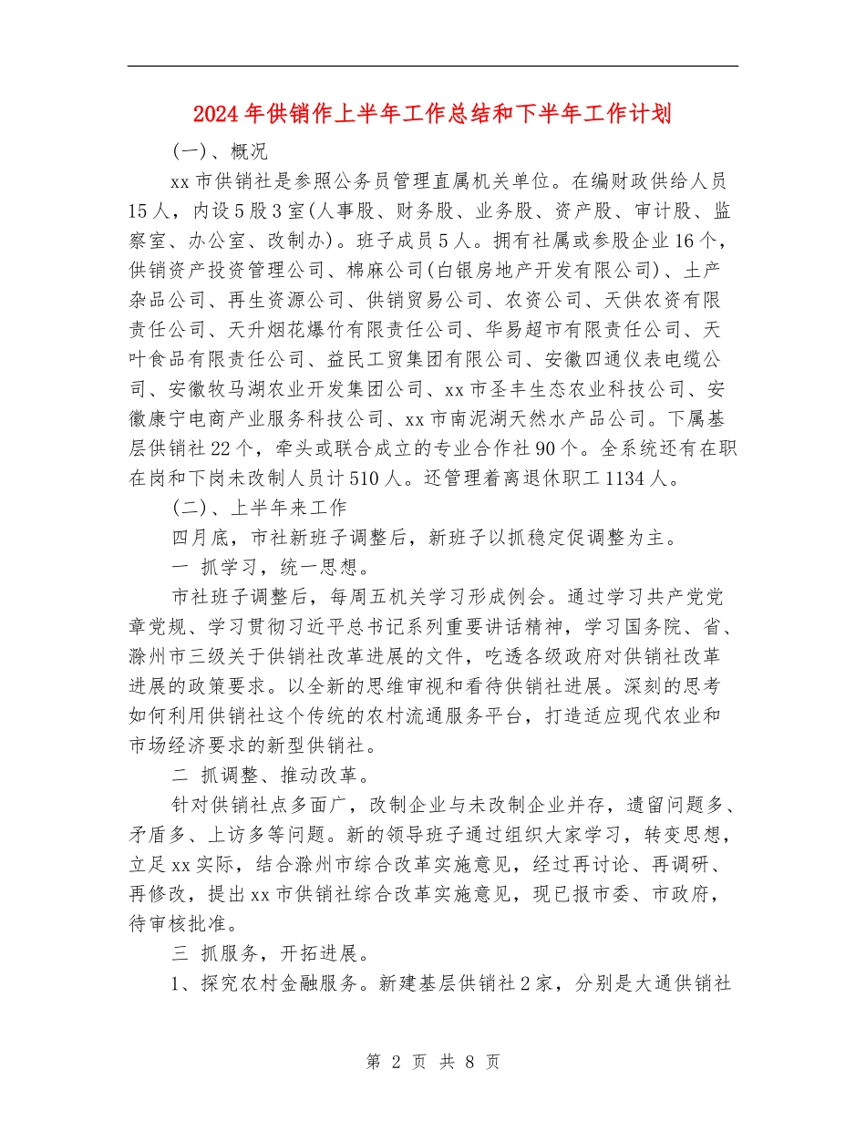2024年供销作上半年工作总结和下半年工作计划_第2页