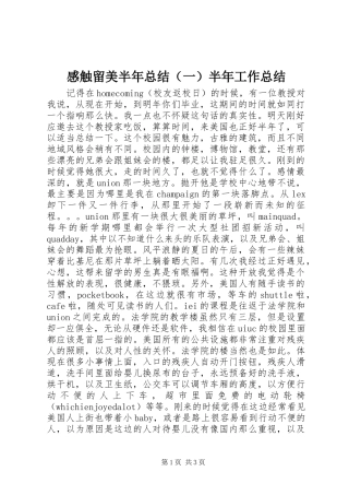 感触留美半年总结（一）半年工作总结