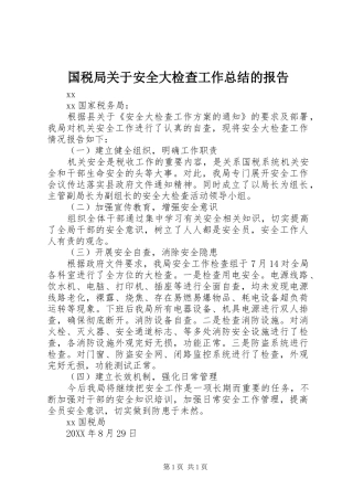 国税局关于安全大检查工作总结的报告