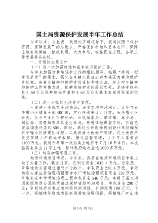 国土局资源保护发展半年工作总结