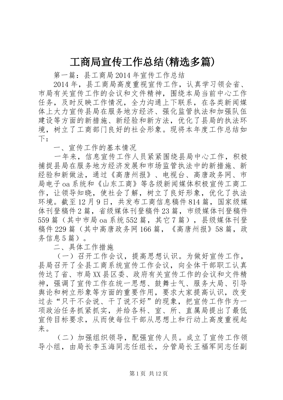 工商局宣传工作总结(精选多篇)_第1页