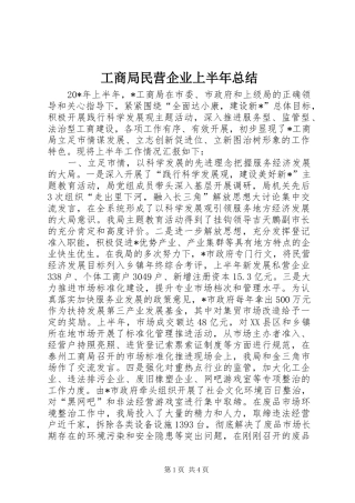 工商局民营企业上半年总结