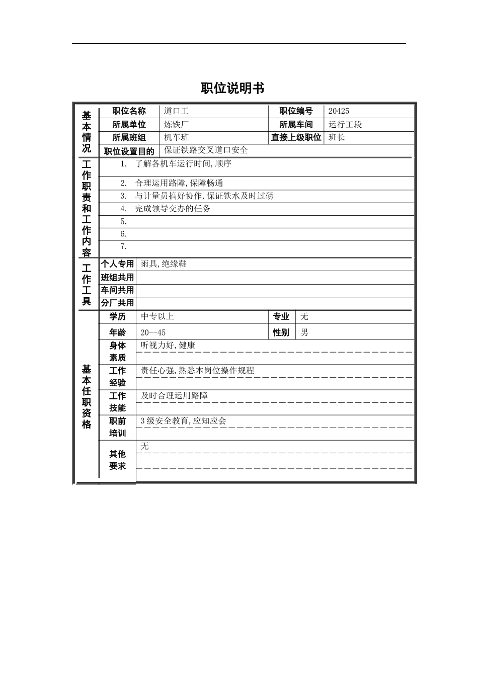 道口工岗位说明书_第1页