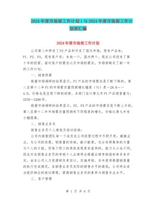 2024年度市场部工作计划1与2024年度市场部工作计划表汇编