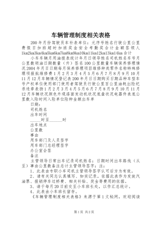 车辆管理规章制度细则相关表格