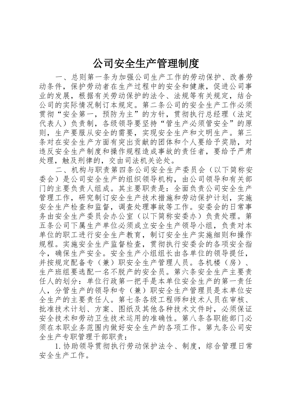 公司安全生产管理规章制度 _第1页