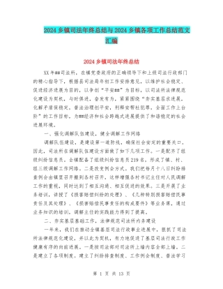 2024乡镇司法年终总结与2024乡镇各项工作总结范文汇编