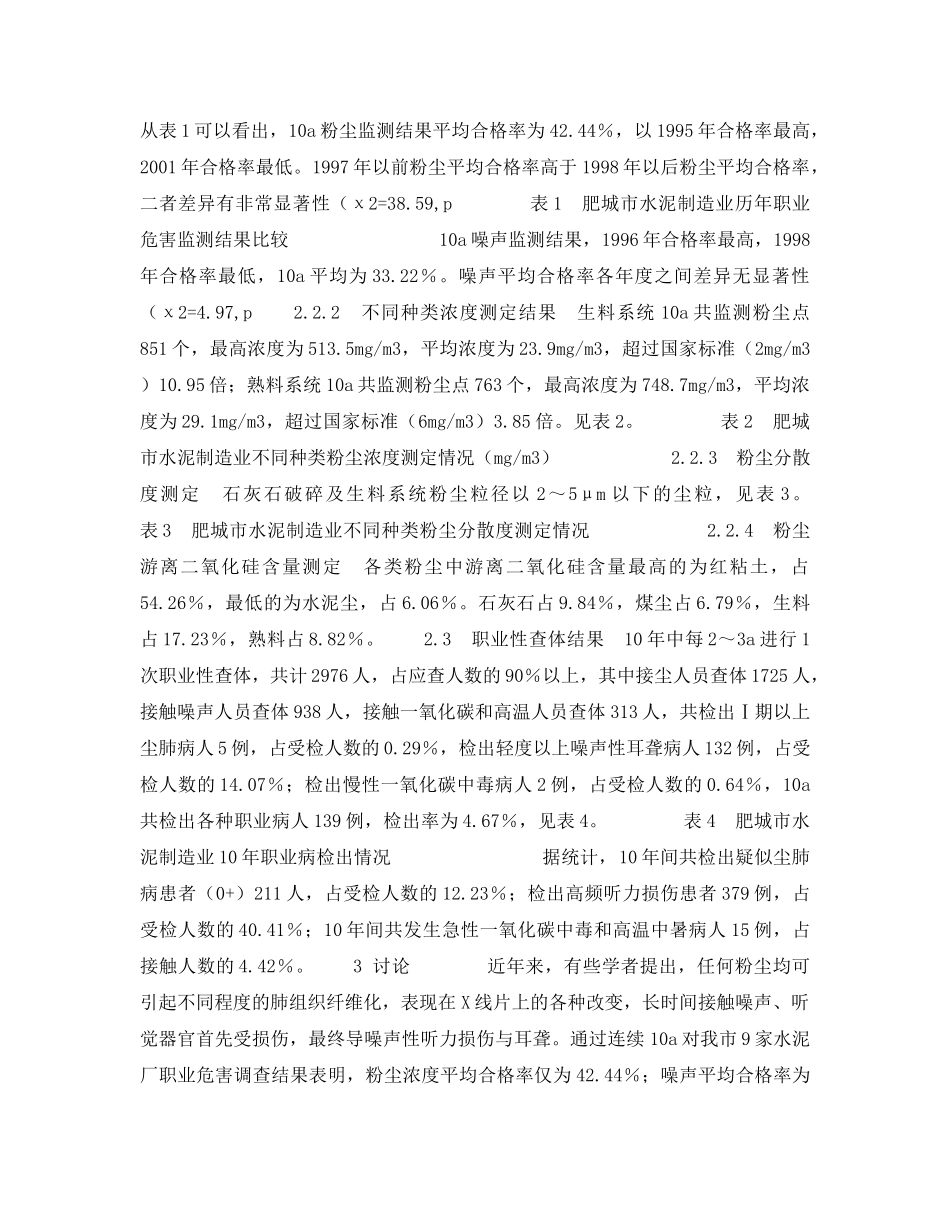 《安全管理职业卫生》之肥城市水泥制造业10年职业危害调查 _第2页