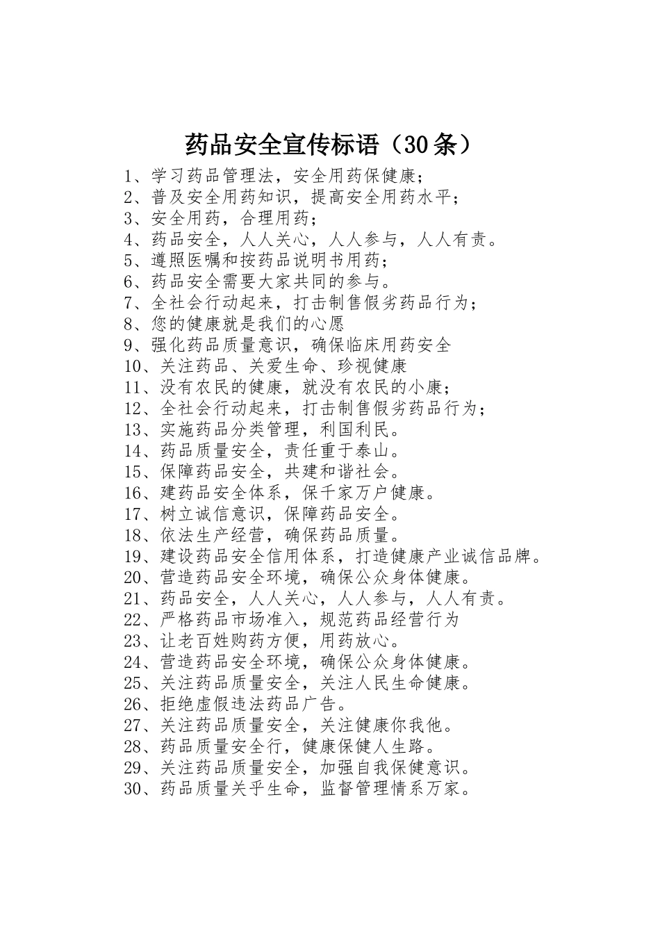 药品安全宣传标语集锦（30条）1_第1页