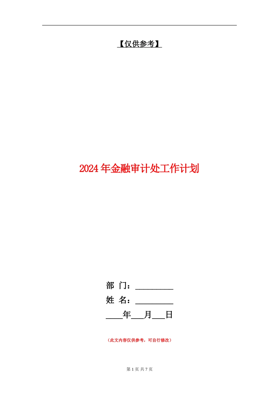2024年金融审计处工作计划_第1页