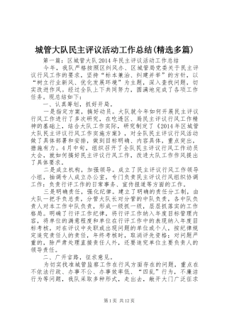 城管大队民主评议活动工作总结(精选多篇)