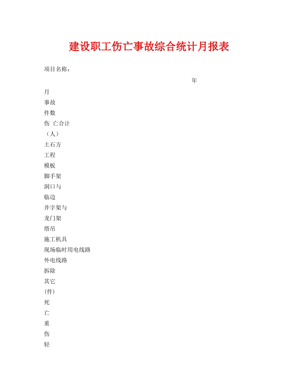 《安全管理资料》之建设职工伤亡事故综合统计月报表 _第1页