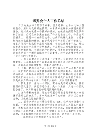 博览会个人工作总结