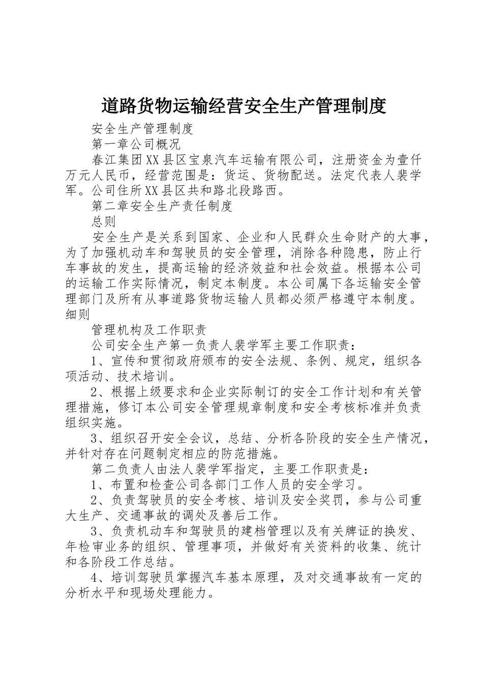 道路货物运输经营安全生产管理规章制度细则_第1页