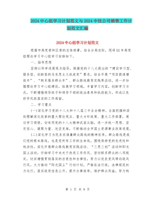 2024中心组学习计划范文与2024中技公司销售工作计划范文汇编