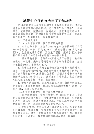 城管中心行政执法年度工作总结