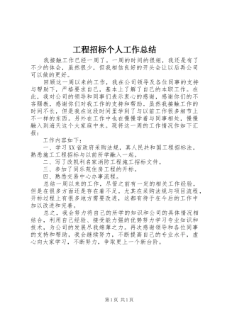 工程招标个人工作总结