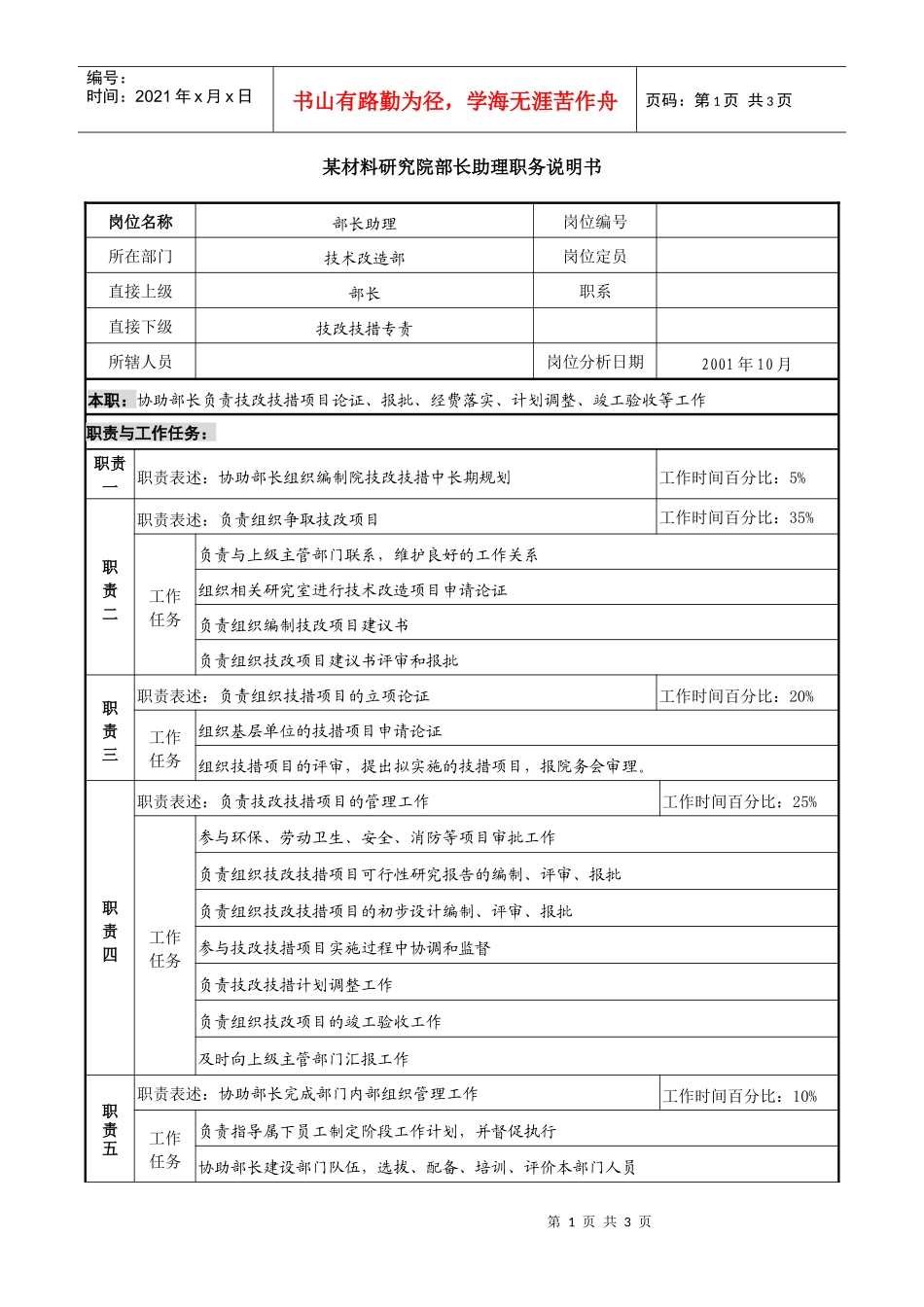 部长助理职务说明书_第1页