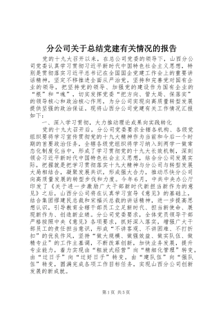 分公司关于总结党建有关情况的报告
