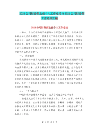 2024公司财务部主任个人工作总结与2024公司财务部工作总结汇编