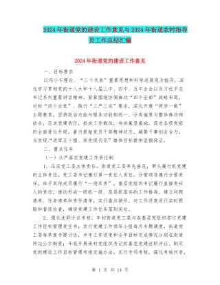 2024年街道党的建设工作意见与2024年街道农村指导员工作总结汇编