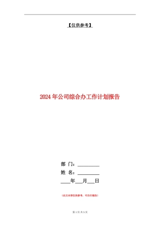 2024年公司综合办工作计划报告