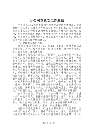 分公司党总支工作总结