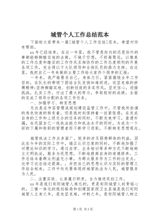 城管个人工作总结范本