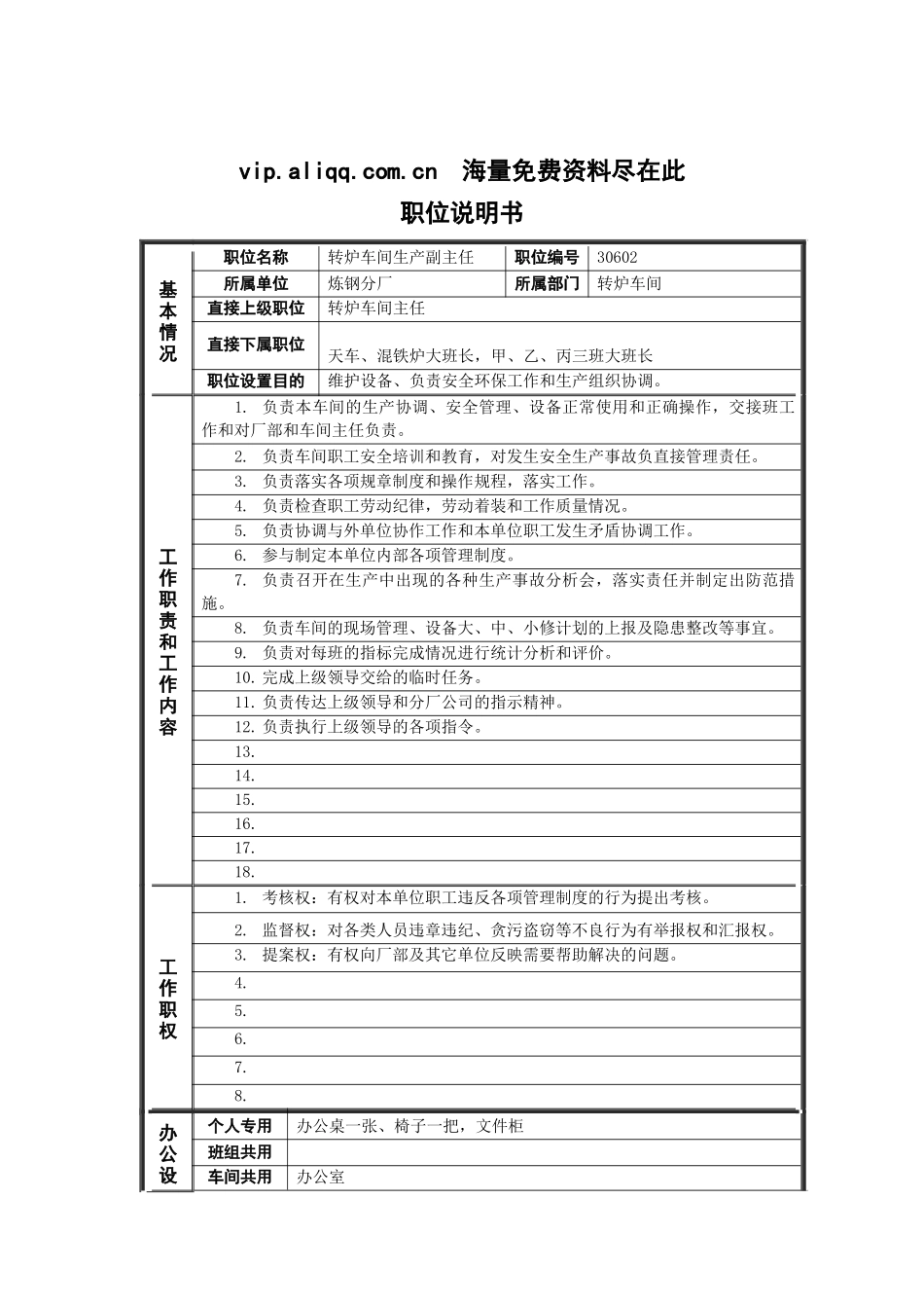 德龙钢铁-生产副主任职位说明书_第1页