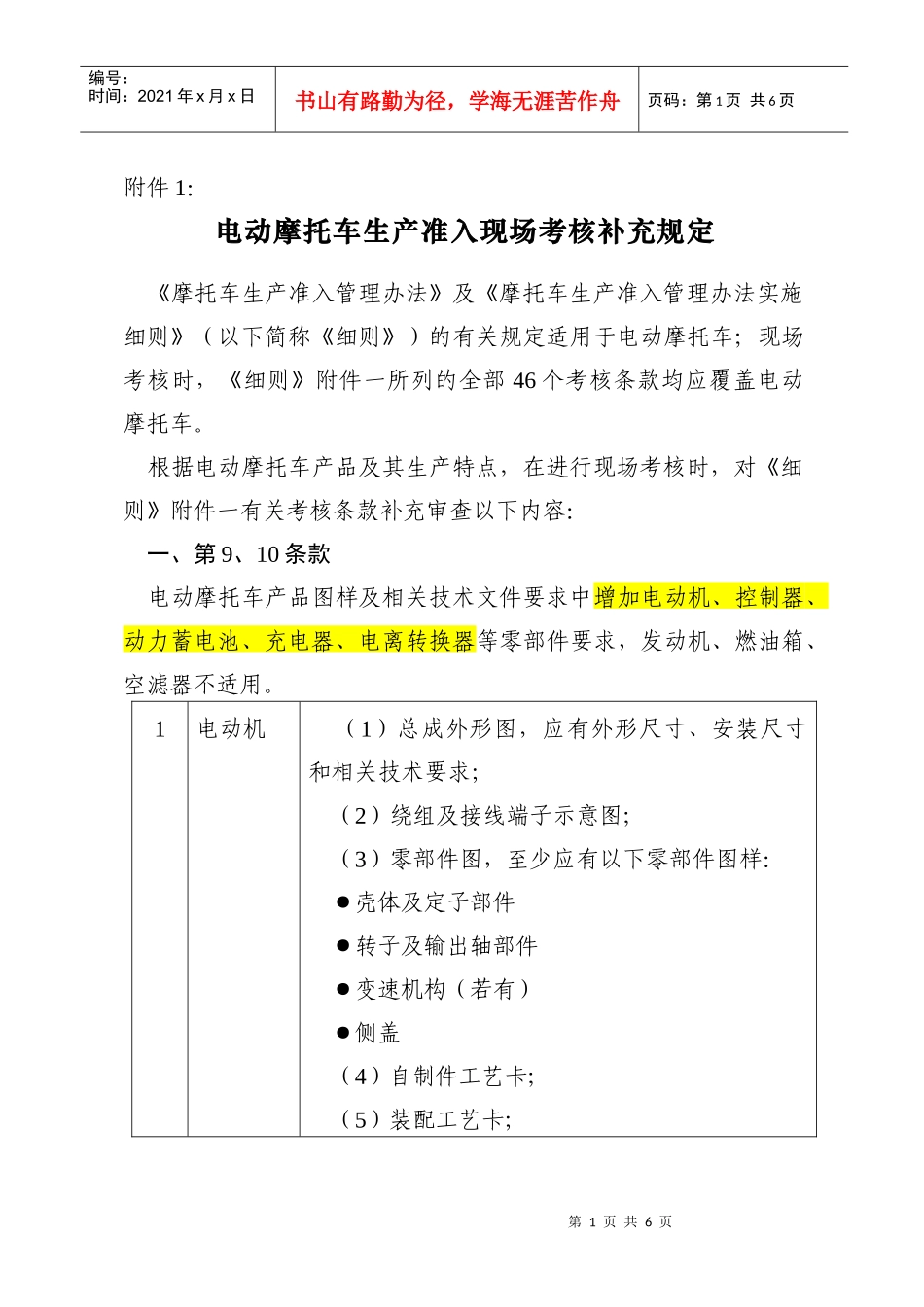 电动摩托车生产准入现场考核补充规定-最新要求_第1页