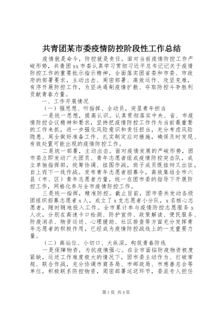 共青团某市委疫情防控阶段性工作总结