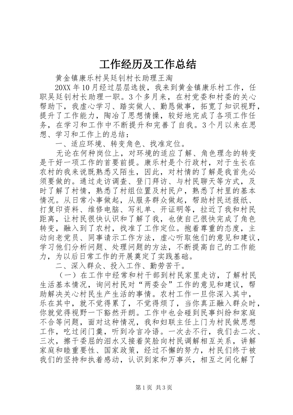 工作经历及工作总结_第1页