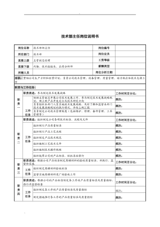 河北纪元光电公司技术部主任岗位说明书