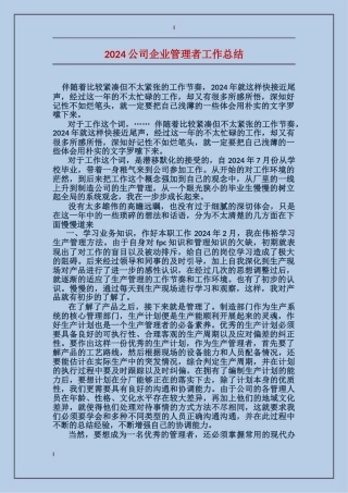 2017公司企业管理者工作总结