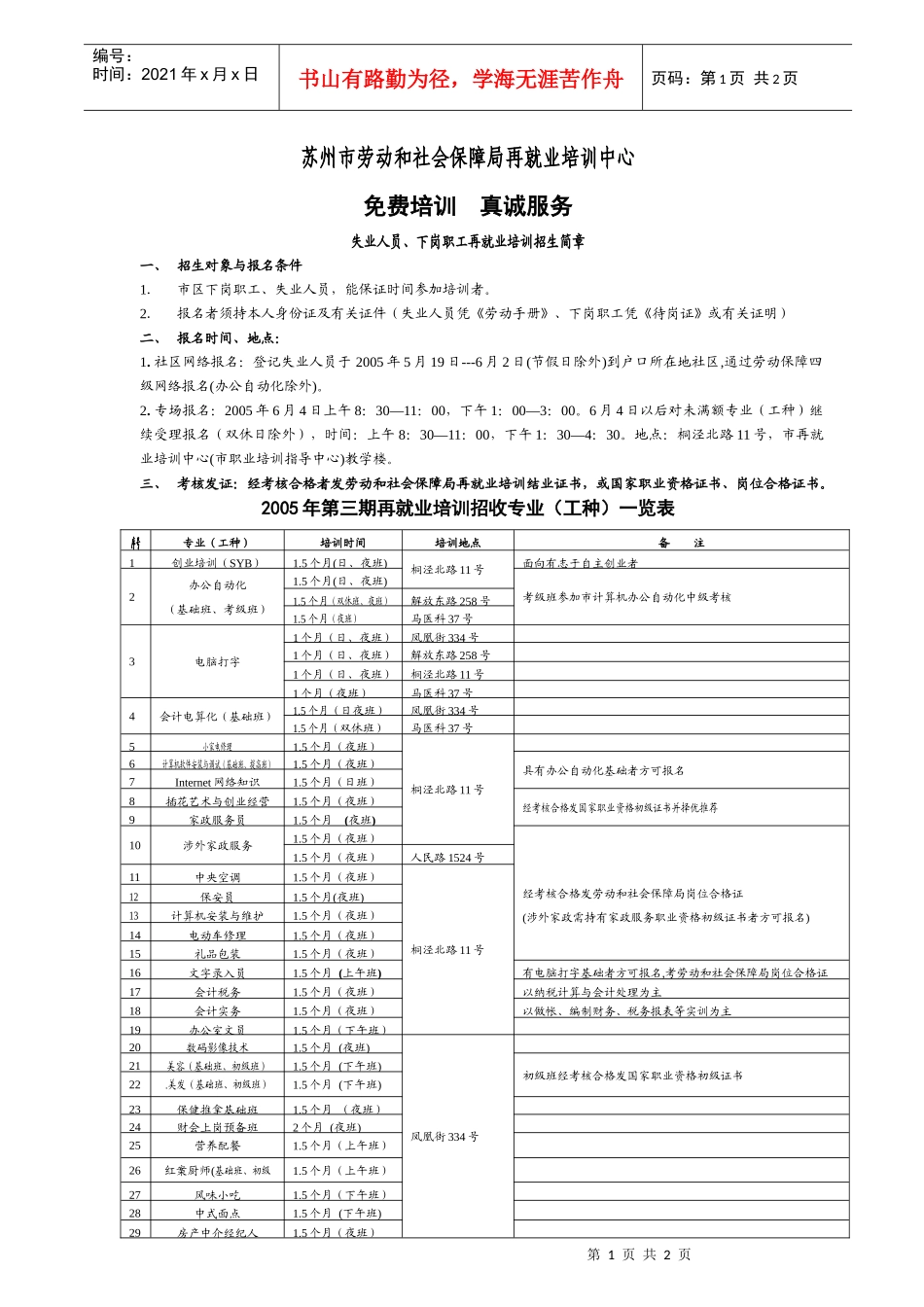苏州市劳动和社会保障局再就业培训中心_第1页