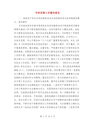 市政党建工作整改报告