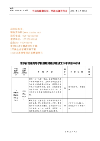 江苏省普通高等学校工作考核基本标准