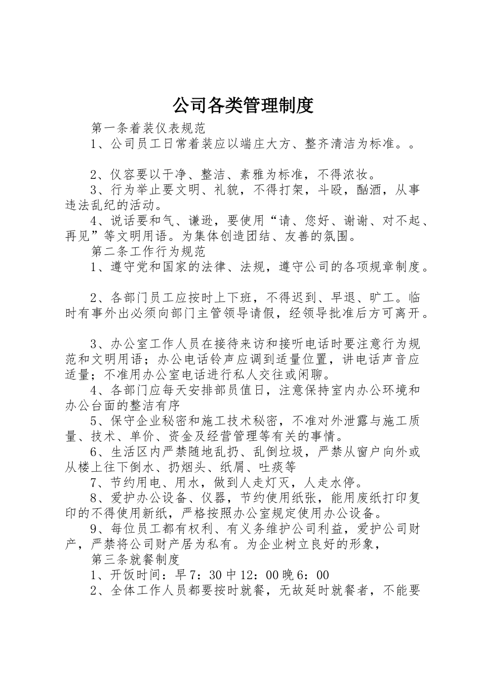 公司各类管理规章制度 _第1页